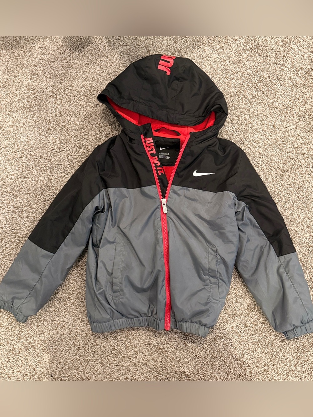 Nike Kids Black & Gray Hooded Jacket with Red Trim